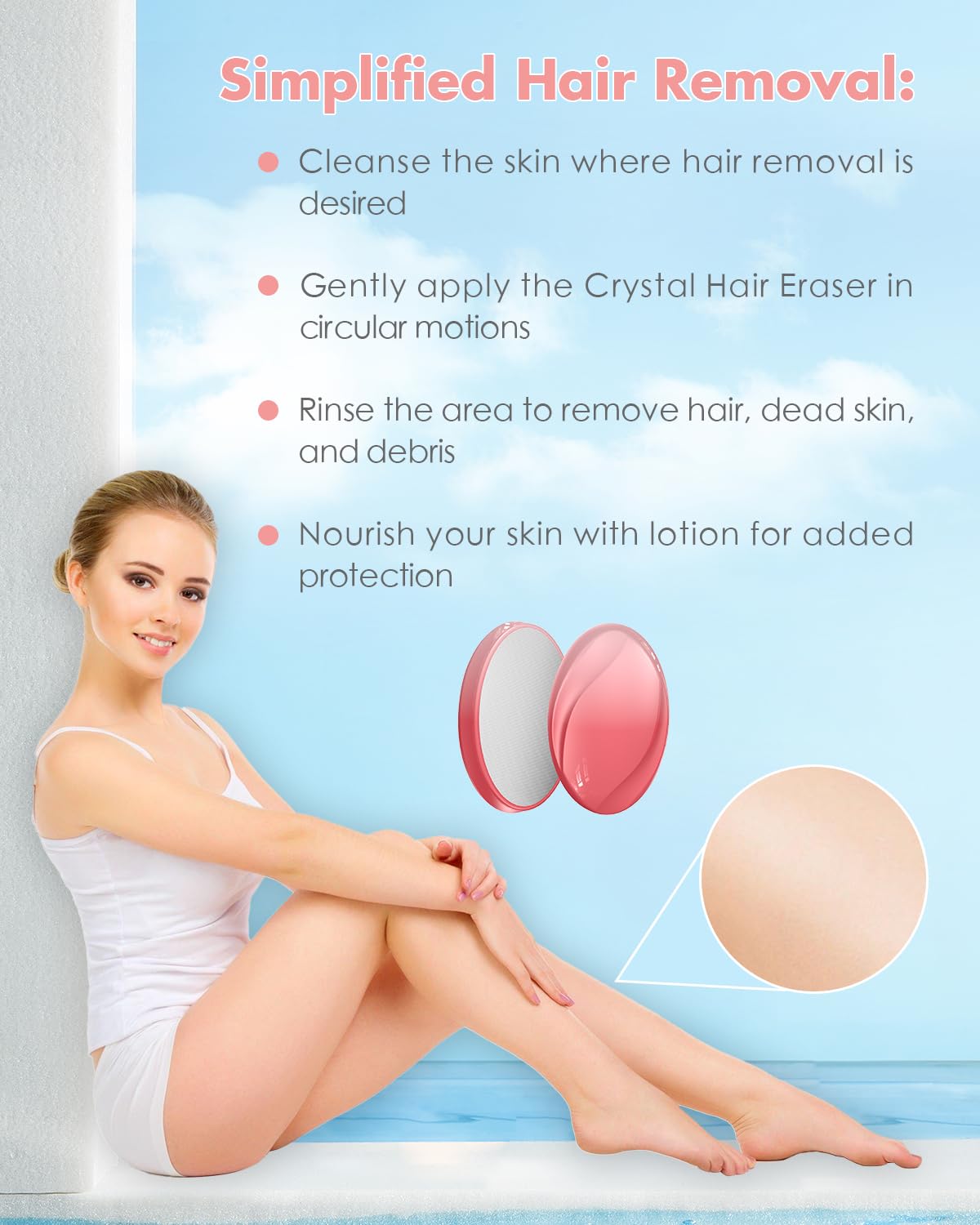 Crystal Hair Eraser for Women and Men, Reusable Crystal Hair Remover - Portable Magic Hair Removal Device - Painless Solution for Back, Arms, and Legs (Pink)