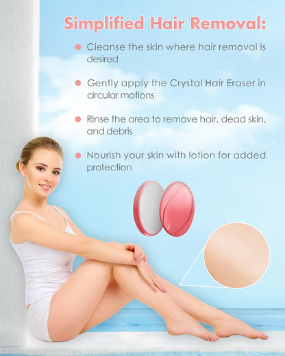Crystal Hair Eraser for Women and Men, Reusable Crystal Hair Remover - Portable Magic Hair Removal Device - Painless Solution for Back, Arms, and Legs (Pink)
