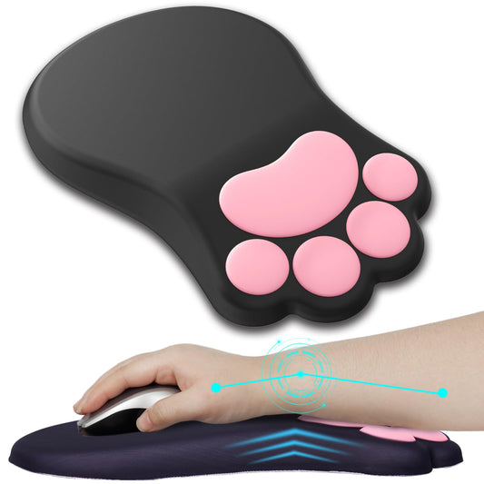 L-SPOUTTO Ergonomic Mouse Pad with Wrist Rest,Cute Cat Paw Mousepad Wrist Support,Comfortable Massage Design Computer Pain Relief Mouse Pad with Non-Slip PU Base for Desk Laptop Gaming Office,Black
