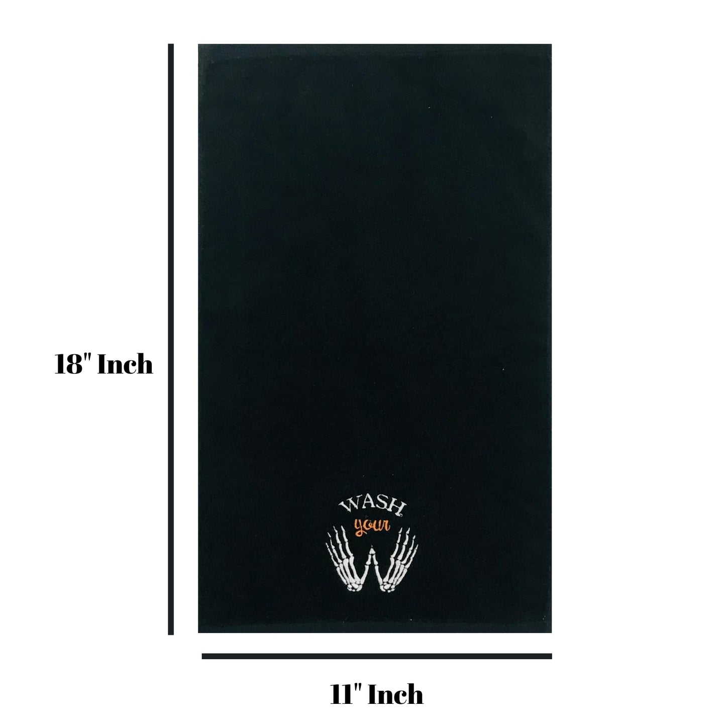 Halloween Fingertip Bathroom Towels Set of 2 – 12" x 18" Black 100% Cotton with Funny “Wash Your Hands or Bones” Design – Spooky & Humorous Bathroom and Kitchen Decor