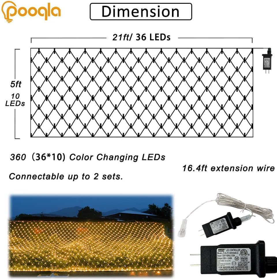 Christmas Net Lights, 360 LED Outdoor Net Mesh Lights for Bushes 21x5 ft, 8 Modes Waterproof Twinkle String Lights Connectable for Christmas Hedge Yard Garden Decor, Warm White