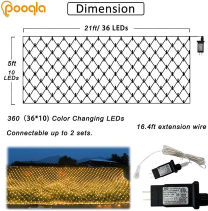 Christmas Net Lights, 360 LED Outdoor Net Mesh Lights for Bushes 21x5 ft, 8 Modes Waterproof Twinkle String Lights Connectable for Christmas Hedge Yard Garden Decor, Warm White