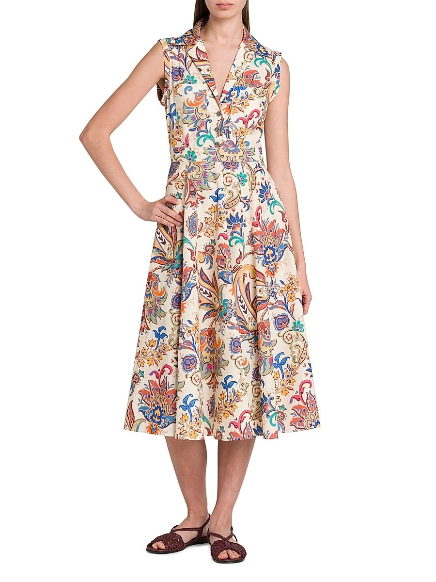 Etro, Tapestry Floral Sleeveless Shirtdress, 40 (4), Stampa Bianco