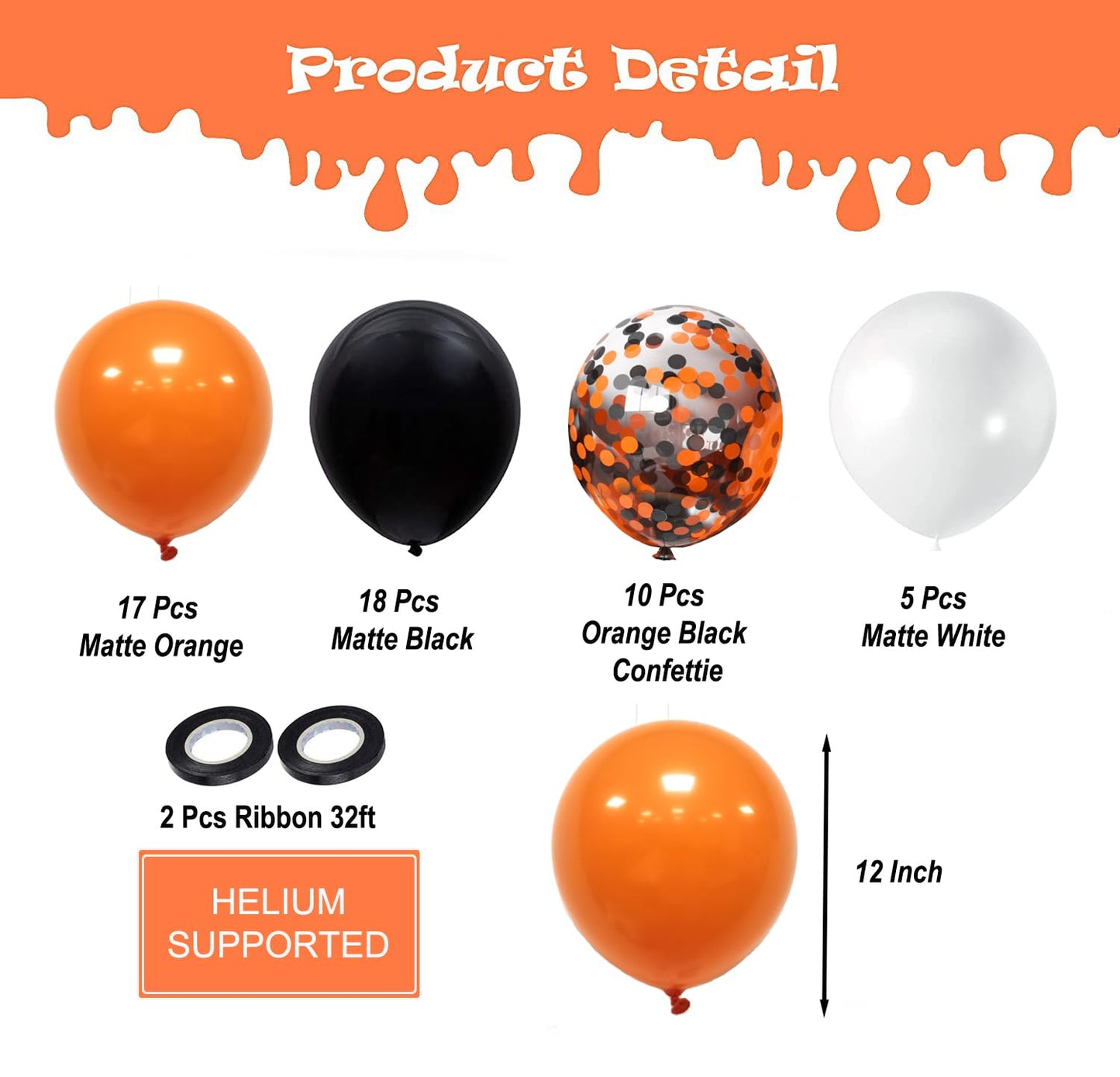 Halloween Balloons Black Orange Balloons Set, 50Pcs 12inch Black White Orange Confetti Latex Balloon Halloween Balloon for Celebration Party Bar Anniversary Graduation Decoration