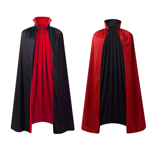 55" Stand Collar Reversible Cloak Masquerade Cape Costume, Black and Red(55"/140cm, Black and Red)