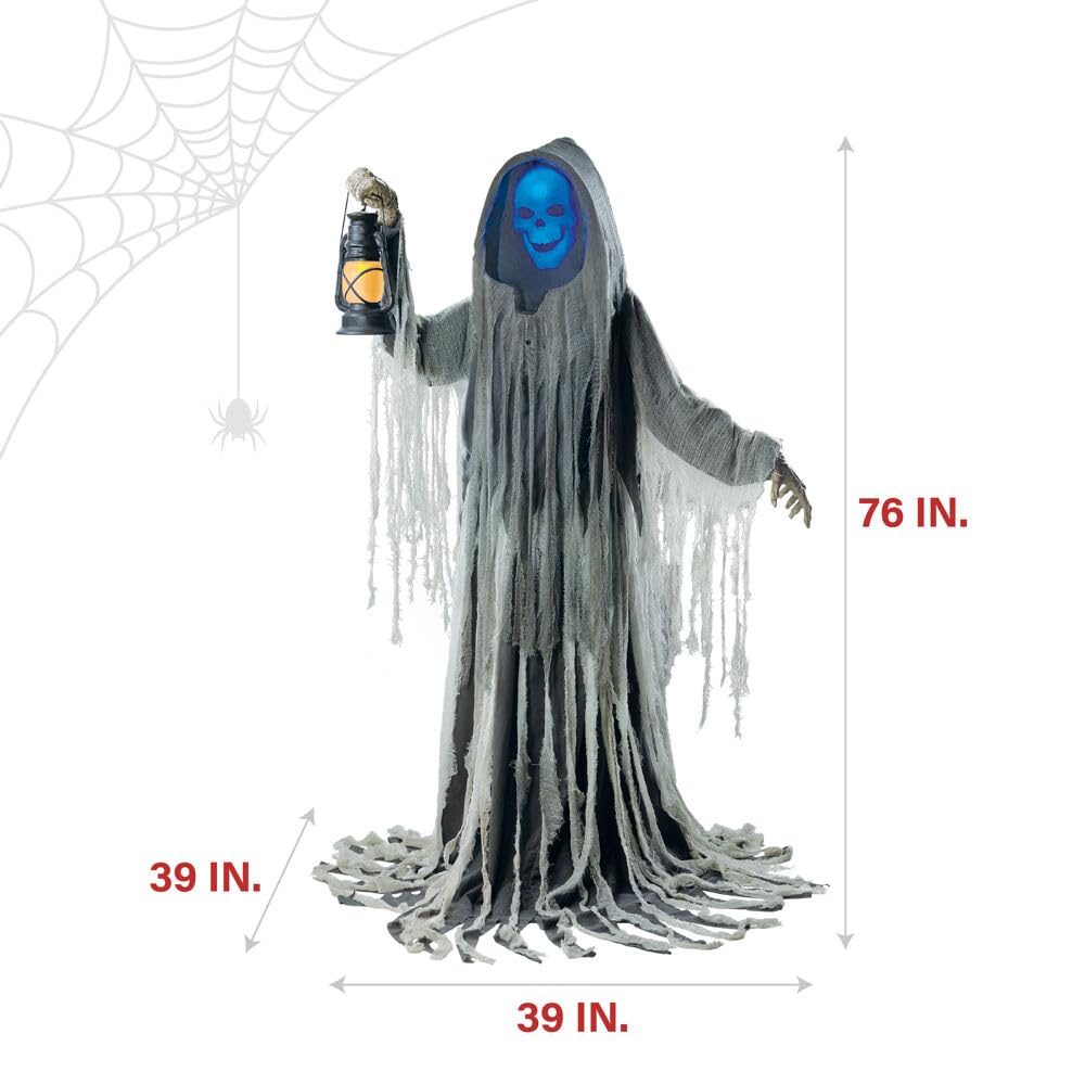Haunted Hill Farm Motion-Activated Looming Phantom, Plug-in Talking Halloween Animatronic for Standing or Hanging Indoor or Covered Outdoor Creepy Decorations