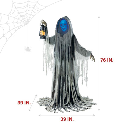 Haunted Hill Farm Motion-Activated Looming Phantom, Plug-in Talking Halloween Animatronic for Standing or Hanging Indoor or Covered Outdoor Creepy Decorations