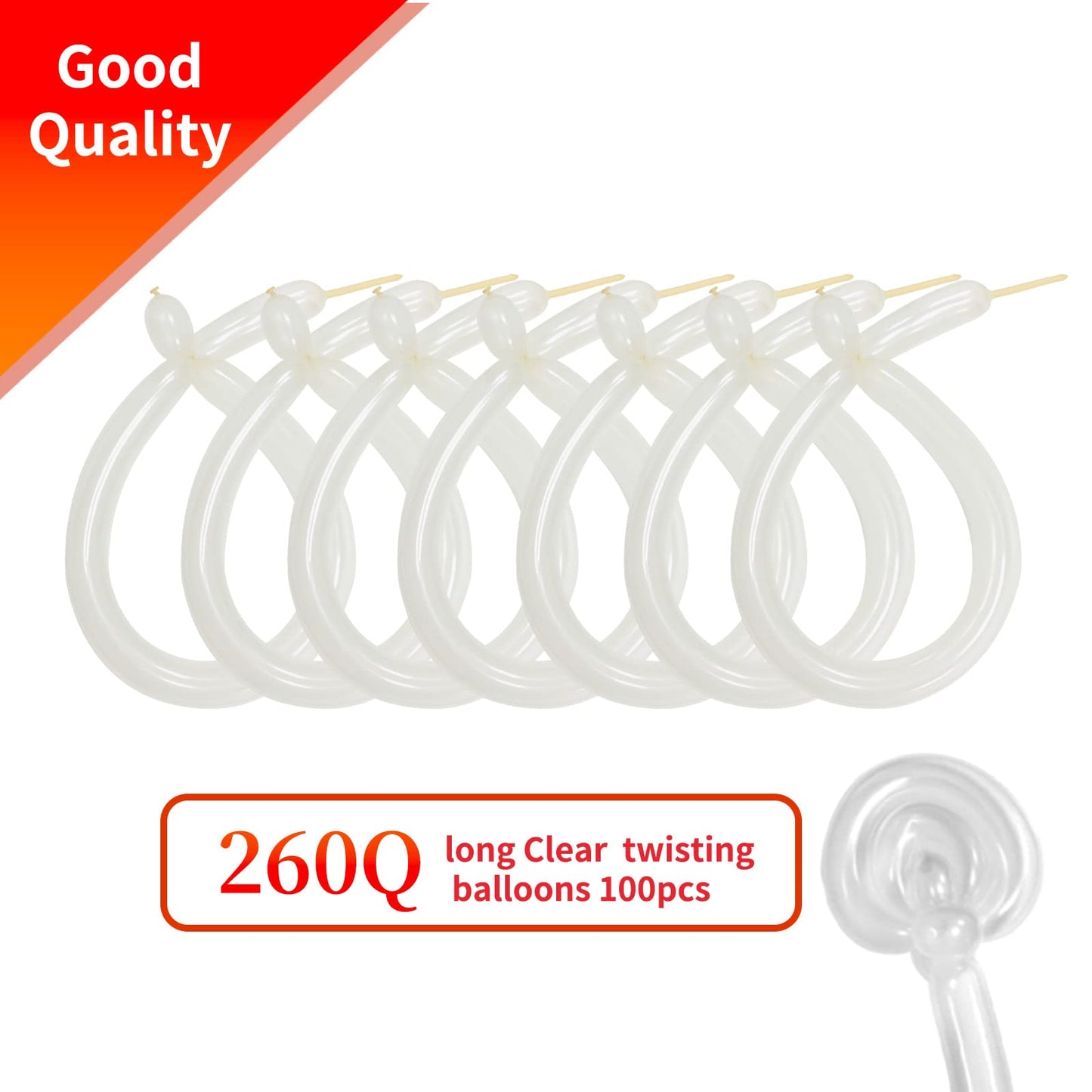 KAWKALSH 260 Clear Long Balloons for Animals, Thickening Skinny Latex Twisting for Arch Modeling Magic Clown Birthday Wedding Party Decorations 100pcs