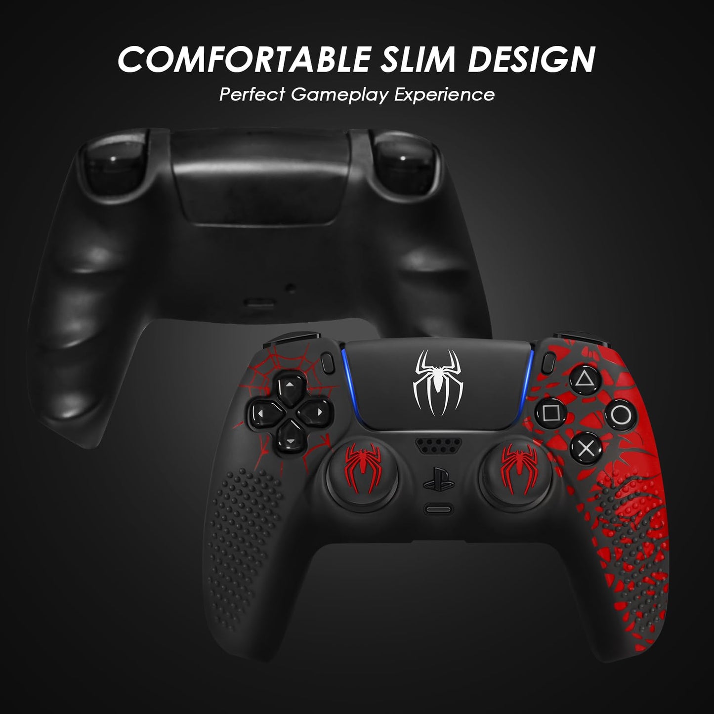 JORREP Anti-Slip PS5 Controller Skin, PS5 Controller Accessories, Non-Slip Silicone PS5 Controller Cover Case with Thumb Grip Gaps, Touch Pad Sticker and Cover Wrap Stickers