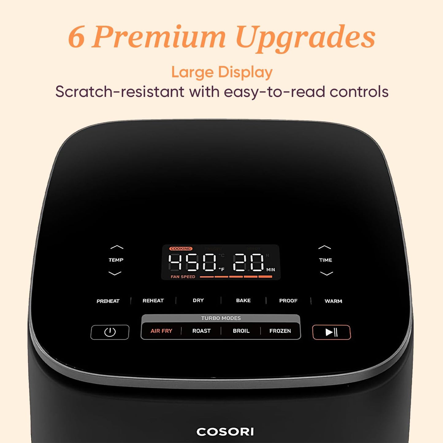 COSORI Air Fryer 9-in-1, Compact & Large 6-Qt, Premium Ceramic Coating, 90–450°F Precise Heat for Even Results, Up to 95% Less Oil*, Roast, Bake, Dry, Reheat, Frozen, Broil, Proof, 120V, TurboBlaze