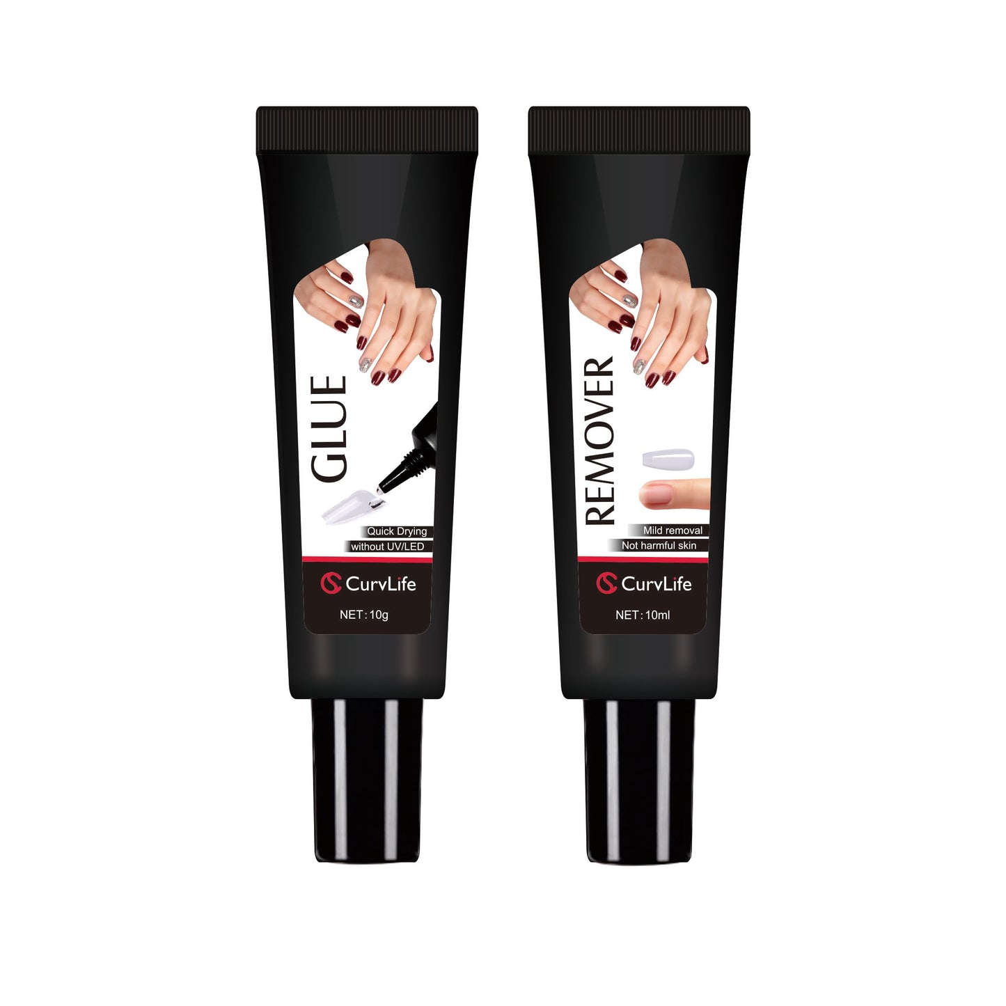 Curvlife Newly Upgraded Quick Drying 10g Semi Solid Nail Glue Gel with 10ml Remover Kit for Press On and Fake Acrylic Nails Tips, No Need for UV Lamp, Long Lasting