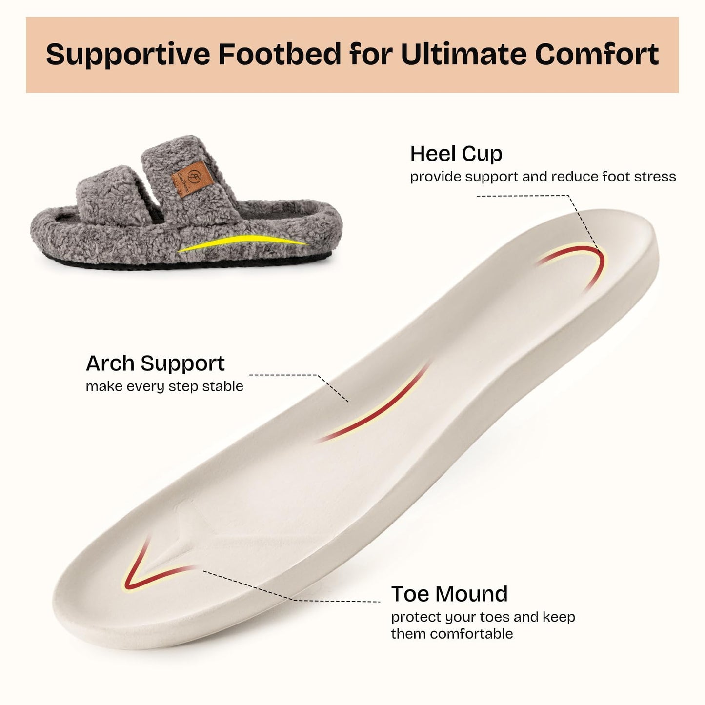 EverFoams Womens Fuzzy Open-toe Slippers Soft Comfy Memory Foam Indoor House Shoes Cool Gray,5-6 US