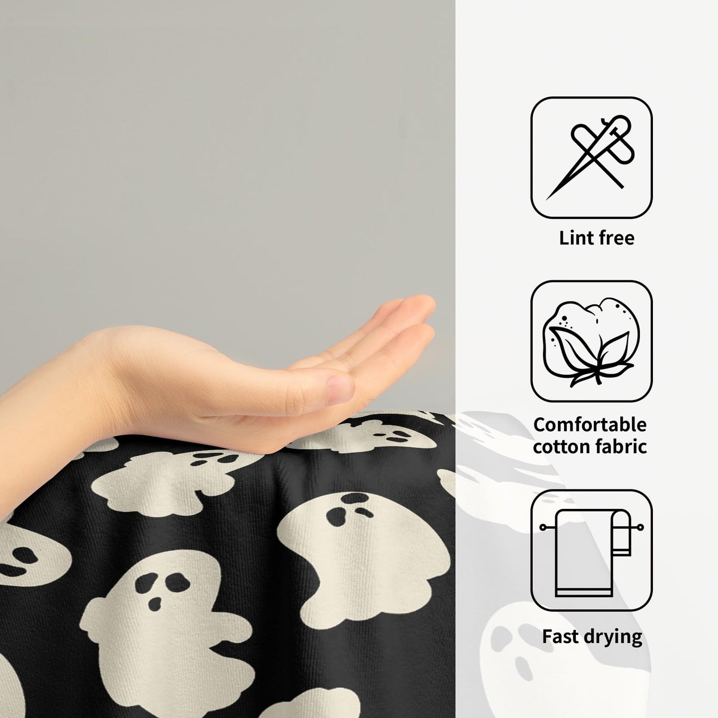 Granbey Halloween Ghost Hand Towels Pack of 2 White Spooky Ghost Black Face Towel 28.3x14.4 Inch Happy Halloween Holiday Decorative Super Soft Kitchen Towels for Bathroom Home Hotel Gym