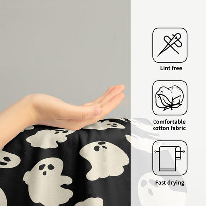 Granbey Halloween Ghost Hand Towels Pack of 2 White Spooky Ghost Black Face Towel 28.3x14.4 Inch Happy Halloween Holiday Decorative Super Soft Kitchen Towels for Bathroom Home Hotel Gym