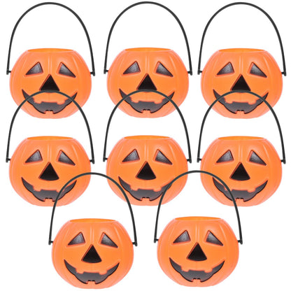 Kisangel 8pcs Pumpkin Bucket Plastic Buckets with Handles Candy Buckets for Kids Trick or Treat(3.14X2.36X1.77inch)
