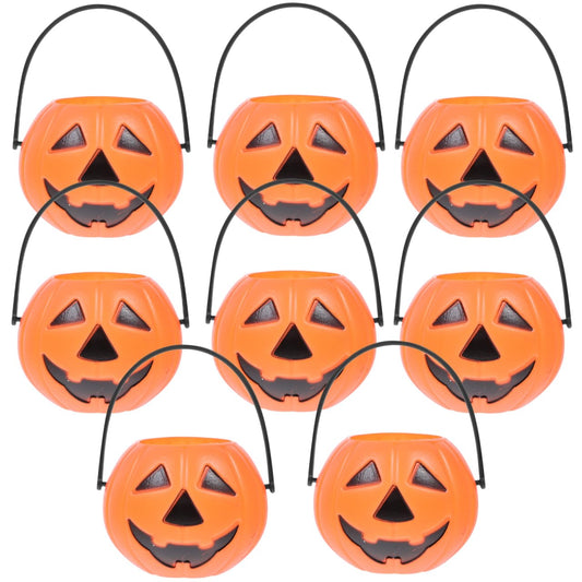 Kisangel 8pcs Pumpkin Bucket Plastic Buckets with Handles Candy Buckets for Kids Trick or Treat(3.14X2.36X1.77inch)
