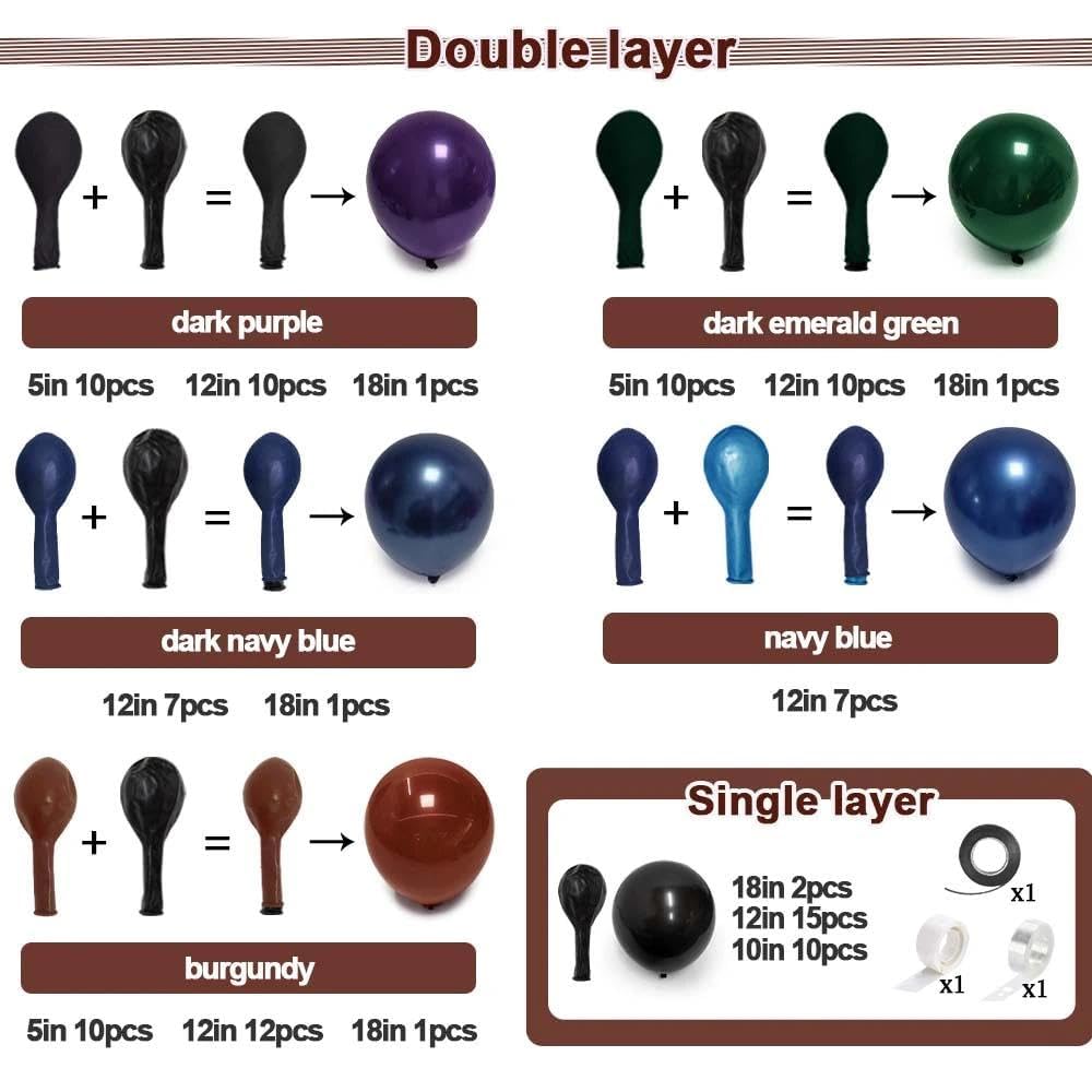 Halloween Balloon Arch Double Stuffed, Dark Green Navy Blue Burgundy Purple Black Balloon Garland Kit for Birthday Witch Gothic Spooky Magic School Party Decoration
