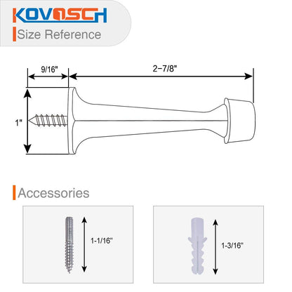 KOVOSCH 2 Pack Solid Rigid Door Stops - Heavy Duty Door Stoppers Wall Protector with Soft Rubber Tips, Satin Nickel
