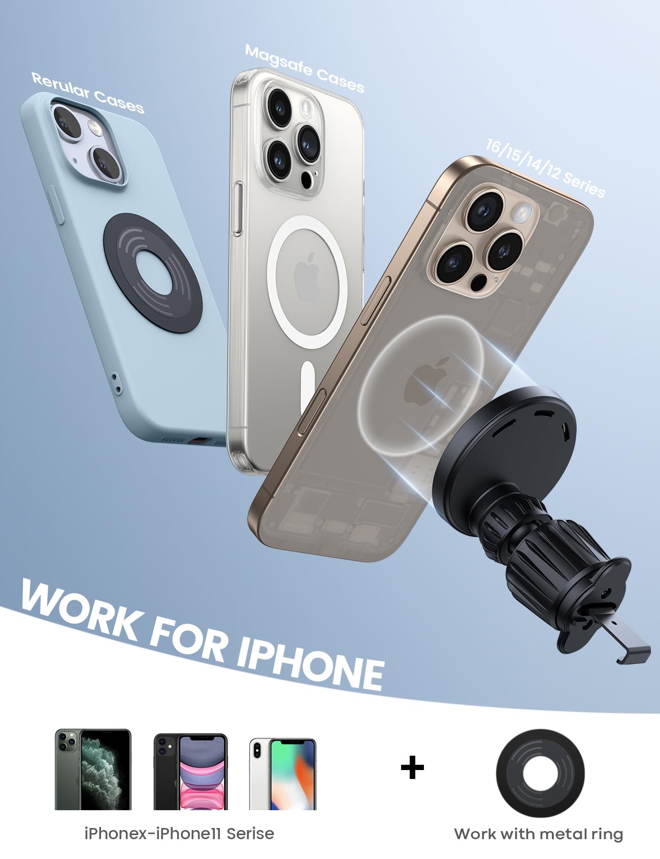 Lamicall for MagSafe Car Mount Charger - [2025 Ultra Magnet] 15W Wireless Car Phone Holder Charger - HandsFree Magnetic Phone Holders for Your Car Vent for iPhone 16 15 14 13 Pro Max Mag Safe Case