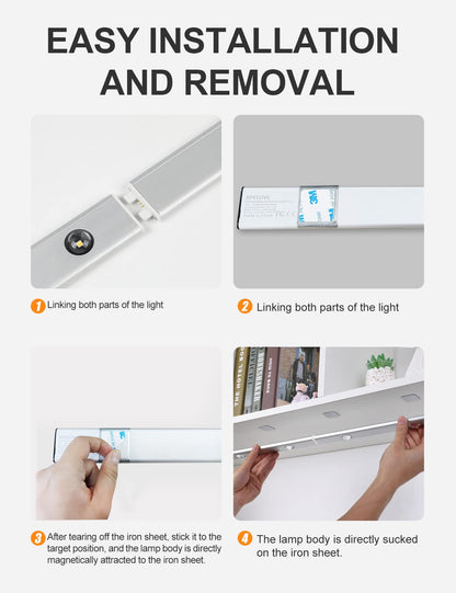 GARTO Led Under Cabinet Lights, Under Counter Closet Lighting with Motion Sensor, USB Rechargeable Battery Operated Cat's Eye Hill Corrugated Light Strip (32.5in-1Pack)