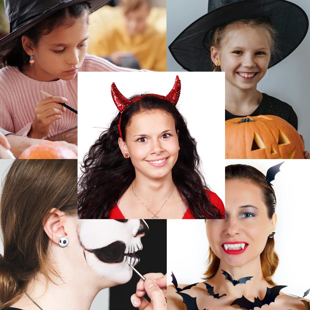 20 Pairs Hypoallergenic Halloween Earrings for Girls Cute Stud Earrings Sets Halloween Earrings for Women Teen Girls Pumpkin Spider Bat Black Cat Ghost Witch Candy Spooky Earrings Halloween Jewelry Fall Earring Set