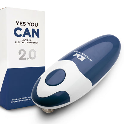 Kitchen Mama Auto 2.0 Electric Can Opener: Blade Opens Almost Any Can Pop or Soda Can - Automatic, Hands Free, Safe, Smooth Edge, Lid Remover, Battery Operated, Cordless, YES YOU CAN (Navy Blue)