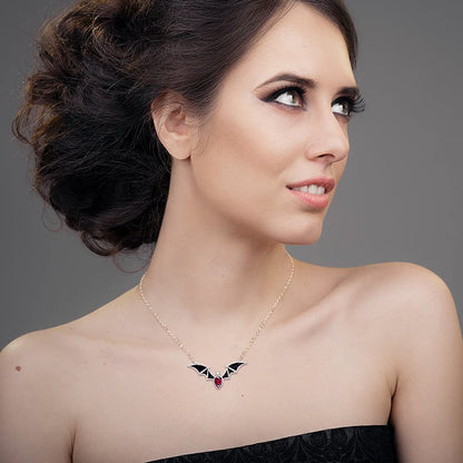Halloween Bat Necklace for Women Sterling Silver 925 Bat Pendant Necklaces Charms Gothic Black Bats Jewelry CZ Crystal Dainty Vampire Witch Christmas Gifts