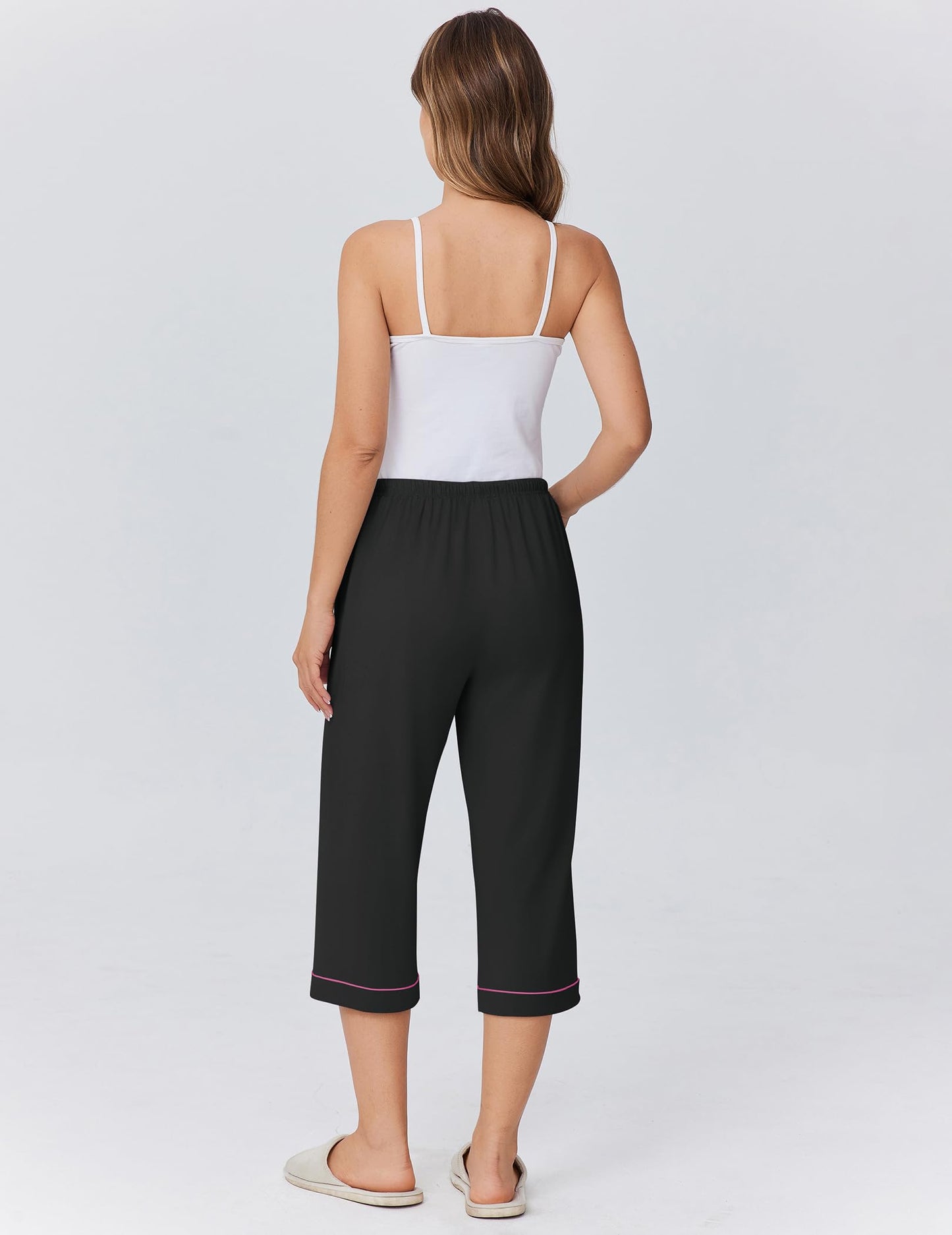 Ekouaer Womens Pajamas Pants Capri Pj Bottoms with Pockets Comfy Drawstring Printed Lounge Soft Sleep Pants