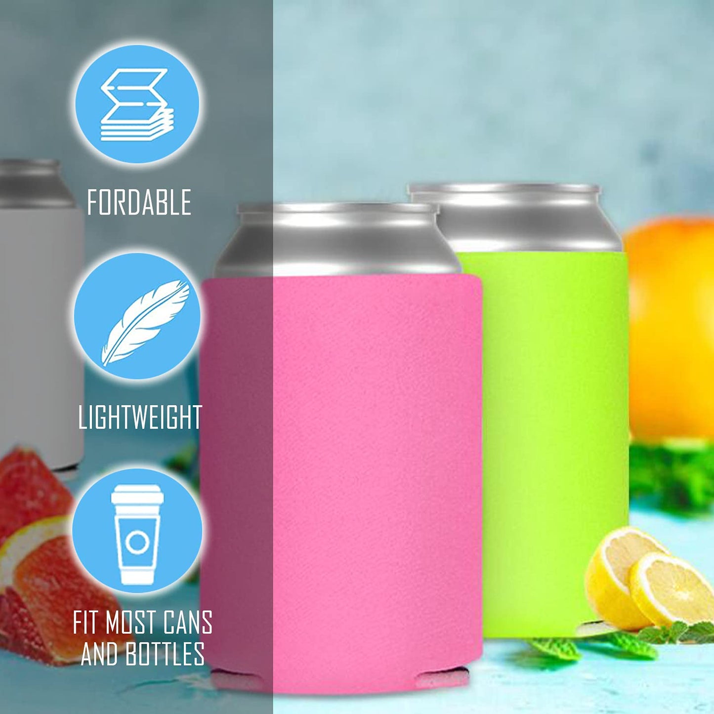 50 Pack Beer Can Coolers Sleeves, Soft Insulated Reusable Drink Cooler for Water Bottles, Blank Collapsible Soda Cover Cooler, DIY Customizable for Parties, Events or Weddings, Bulk