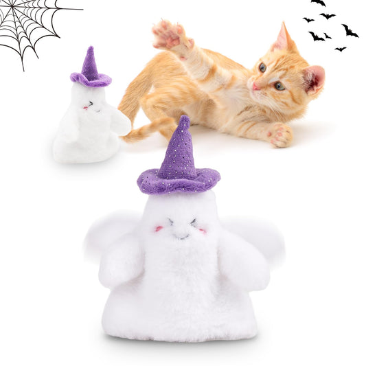 Kimee Halloween Catnip Toys, Flapping Ghost Catnip Toy, Interactive Kitten Exercise Toys for All Cat Breeds Play Alone, Never Boredom