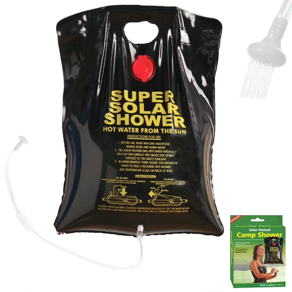 Coghlan's Camp Shower - Portable, Solar-Heated, 5 Gallon/20 Liter Capacity, Outdoor Shower Bag with Tangle Free Hose, Flow Control Clip, for Tent Camping, Backpacking, Car Camping, Beach Swimming