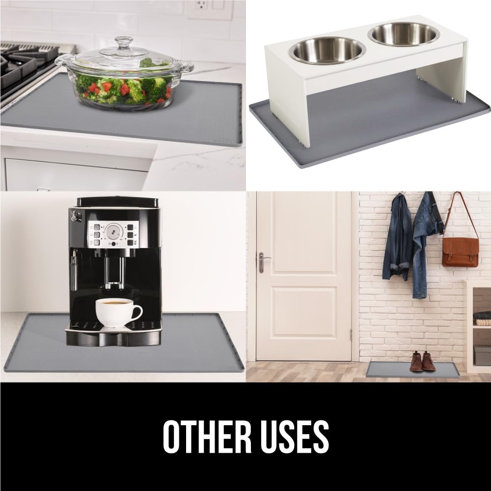 GORILLA GRIP Waterproof Silicone Under Sink Mat with Raised Lip for Kitchen and Bathroom, 34 x 22 in, Cabinet Shelf Liner Stay in Place Mats Dishwasher Safe Drawer Liner, Organizer Tray, Gray