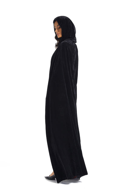 Evlatte Velvet Cloak, Adult Hooded Cloak Velvet Cape Halloween Witch Costume for Men and Women Cosplay Costumes (Black, Large)