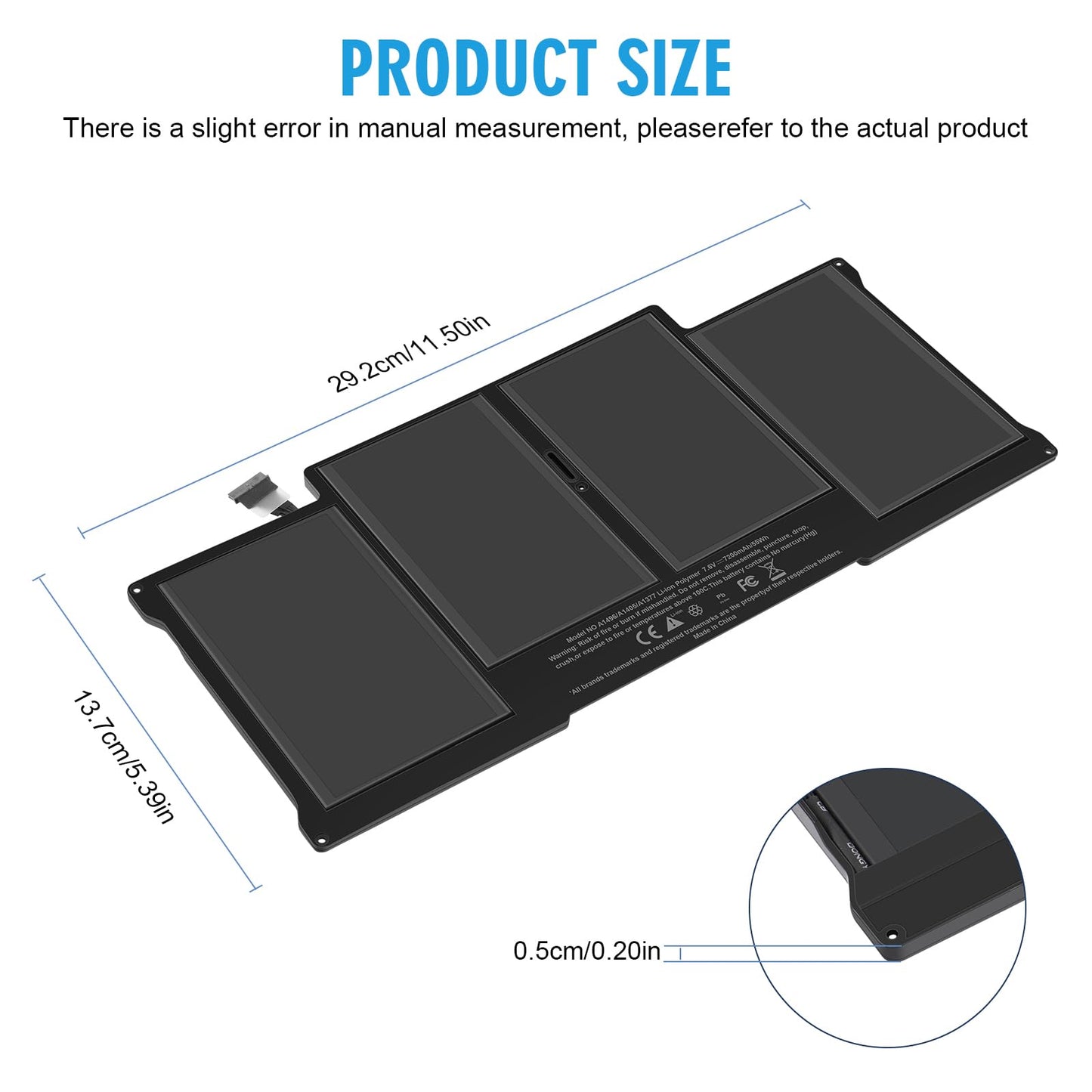 A1405 A1466 Laptop Battery for MacBook Air 13 inch A1466 (Mid 2012,Mid 2013,Early 2014, Early 2015,2017) A1369(Late 2010,Mid 2011 Version) fits A1496 A1377 (EMC :2925, 2469, 2559, 2392) [Upgraded 3.0]