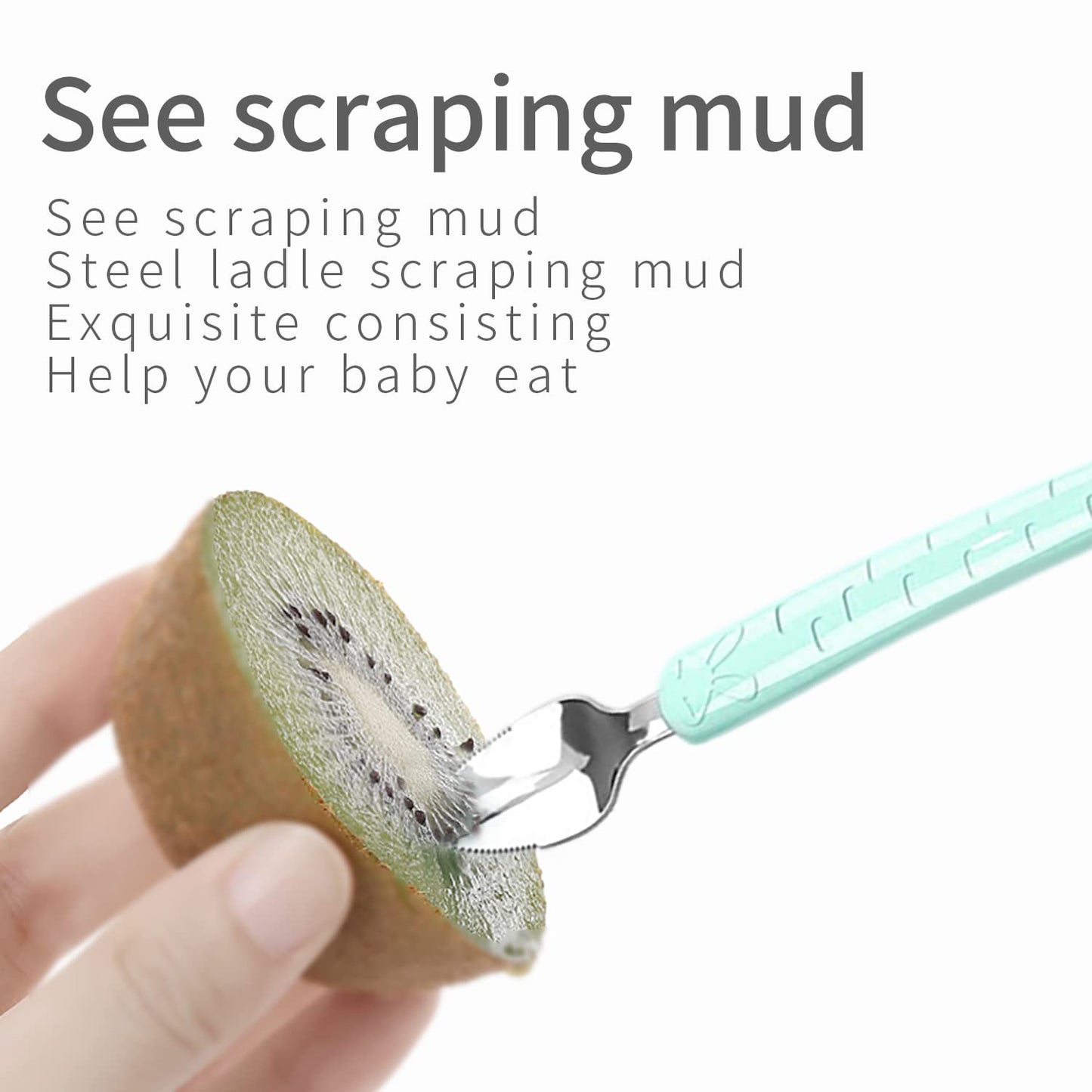 Double Head Baby Silicone Food Spoon (Green) - Fruit Scraping Mud Spoon, Feeding and Training Utensil for Infants, Baby Led Weaning Supplies