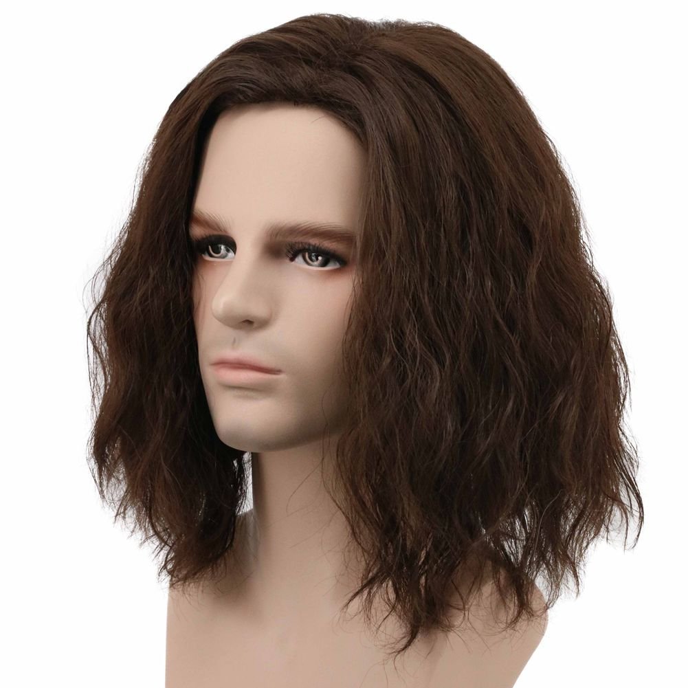 karlery Men Fluffy Short Curly Brown Wig Halloween Cosplay Wig Anime Costume Wig (1)