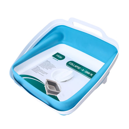 FOSJGO Dish Basin Collapsible with Drain Plug Carry Handles for 9 L Capacity, Collapsible Sink Tub, Dish Wash Basin, Portable Dish Tub, Foldable Dishpan for Camping Dish Washing Tub and RV Sink