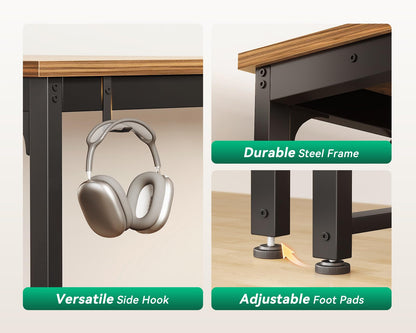 Coleshome 71 Inch Computer Desk with USB Ports, Large Office Desk, Long Study Student Writing Desk, Rustic Brown