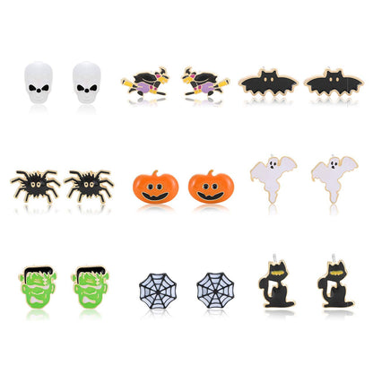 9 Pairs Halloween Earrings for Women Spider Web Pumpkin Ghost Bat Stud Earrings Halloween Outfits Accessories Costume Party Favors (9 Pairs halloween Earings Studs)