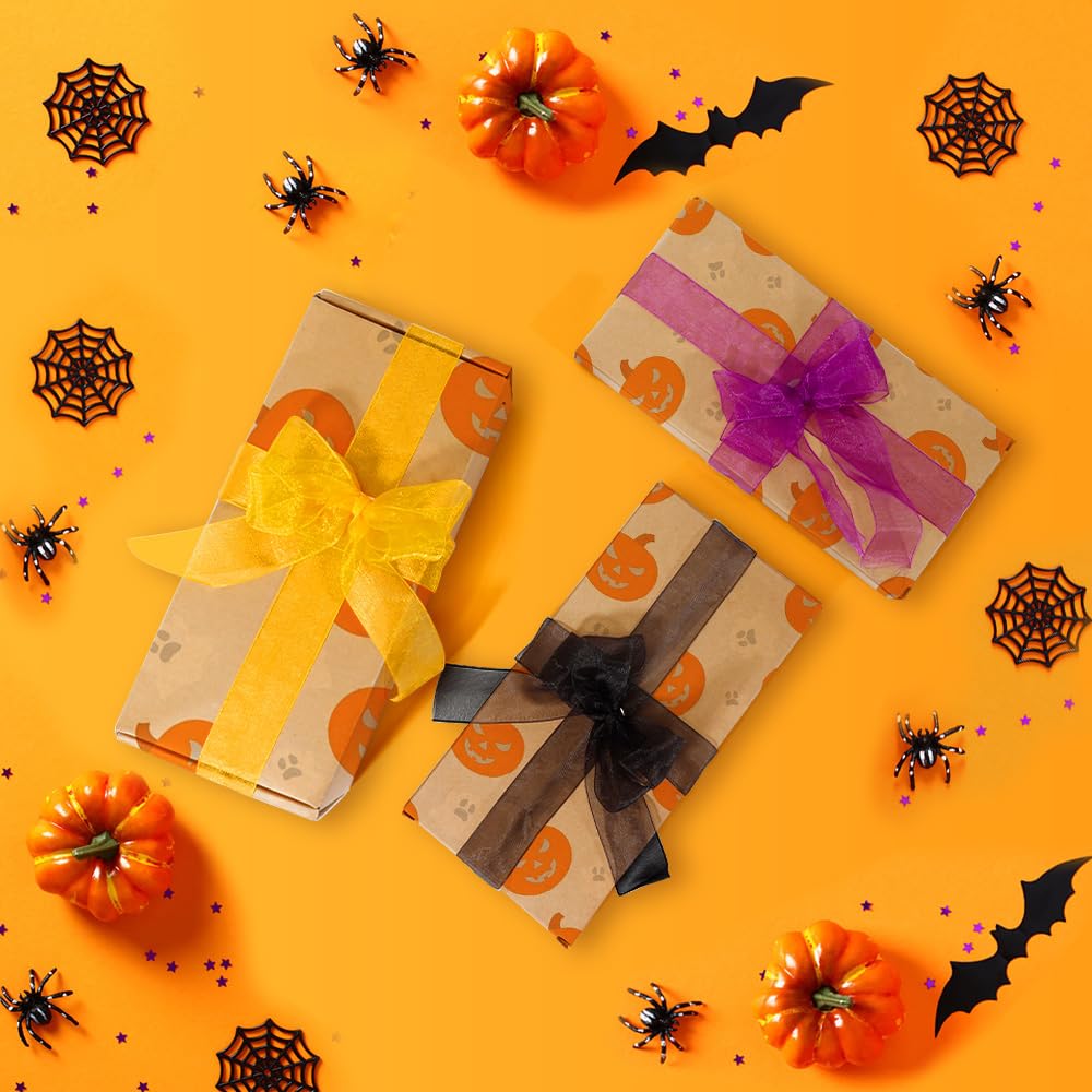 3PCS Halloween Ribbon - 1 Inch, 150 Yards Sheer Wrapping Ribbon for Gifts, Crafts, Party Favors & Flower Bouquets