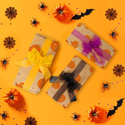 3PCS Halloween Ribbon - 1 Inch, 150 Yards Sheer Wrapping Ribbon for Gifts, Crafts, Party Favors & Flower Bouquets