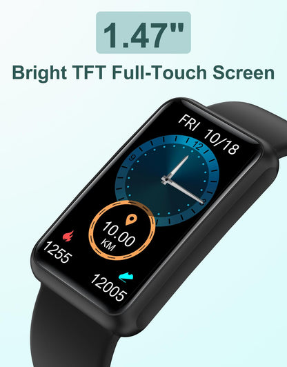 HUAKUA Fitness Tracker No Bluetooth No APP No Phone Needed, Fitness Watch for Men Women Parents IP68 Waterproof with Full Touch Screen Steps Calories Counter Sleep Tracker Alarm Clocks (Black)