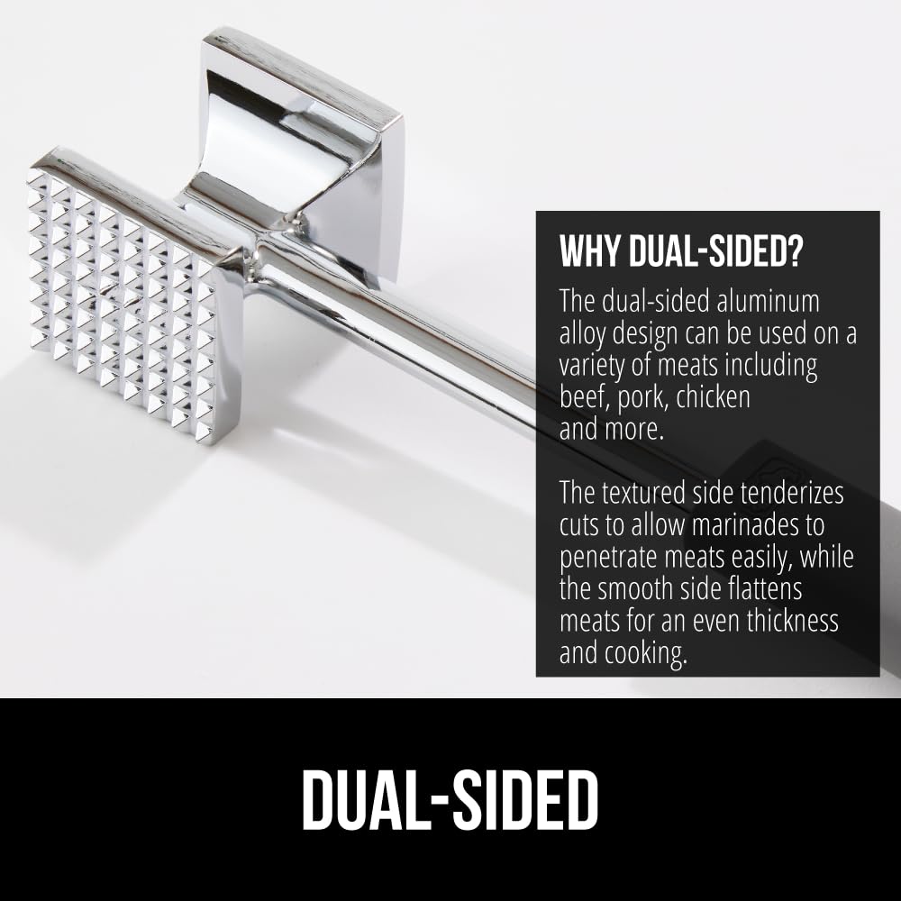 GORILLA GRIP Patented Dual-Sided Meat Tenderizer, Heavy Duty Kitchen Mallet with Soft Handle, Spiked Side Tenderizes and Smooth Flattens, Maximize Food Flavor, Commercial Grade Chicken Pounder, Black
