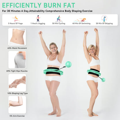 Hula Hoops for Adults Weight Loss，Infinity Weighted Hoop Plus Size with Sweat Belt，Weighted Hula Hoop Waist Trainers for Women at Home Workout Equipment (Vigorous Cyan)