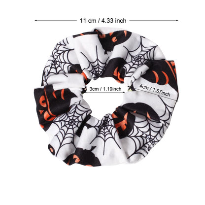 4pcs Halloween Hair Ties Elastics Hair Scrunchies Pumpkin Ghost Skeleton Spider Web Bats Hair Accessories for Women Girls Ponytail Holder Hair Band Ropes