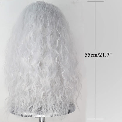 iCos Old Lady Wig - Long Curly Fluffy Dirty Silver Grey Witch Hair Wig for Grandma, Halloween Costume, Movie Cosplay, Punk Style - Adult Men & Women