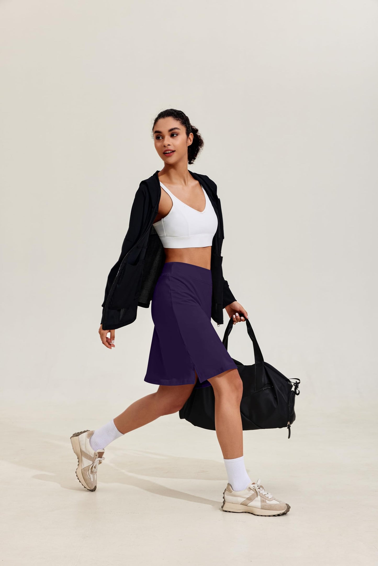 COOrun Golf Skirts for Women Modest Tennis Skirts Skorts with Inner Shorts 20" Knee Length Sports Skirts Pocketed Workout Skorts,Purple XXL