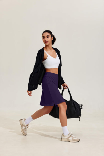 COOrun Golf Skirts for Women Modest Tennis Skirts Skorts with Inner Shorts 20" Knee Length Sports Skirts Pocketed Workout Skorts,Purple XXL