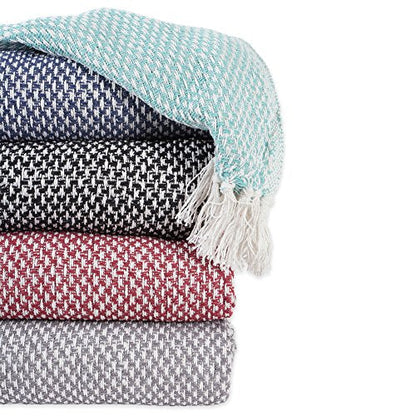 DII 100% Cotton Basket Weave Throw for Indoor/Outdoor Use Camping Bbq's Beaches Everyday Blanket, 50 x 60, Woven Stripe
