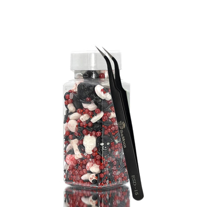Edible Tombstones Vampire Cake Decorations Gravestone Cake Toppers Halloween Candy Skulls and Bones Bloody Candy Eyes for Decorating Black and Red Sprinkles Halloween Sprinkles 3.35 OZ with Tweezers